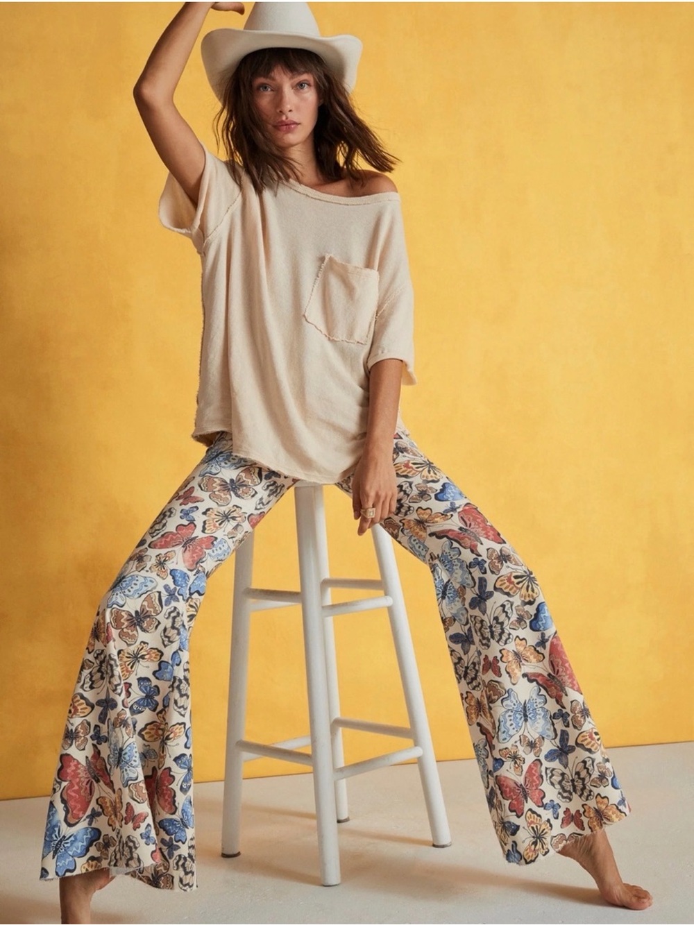 Free People We The Free Just Float On Flare Jeans Butterfly Boho Bell 24
